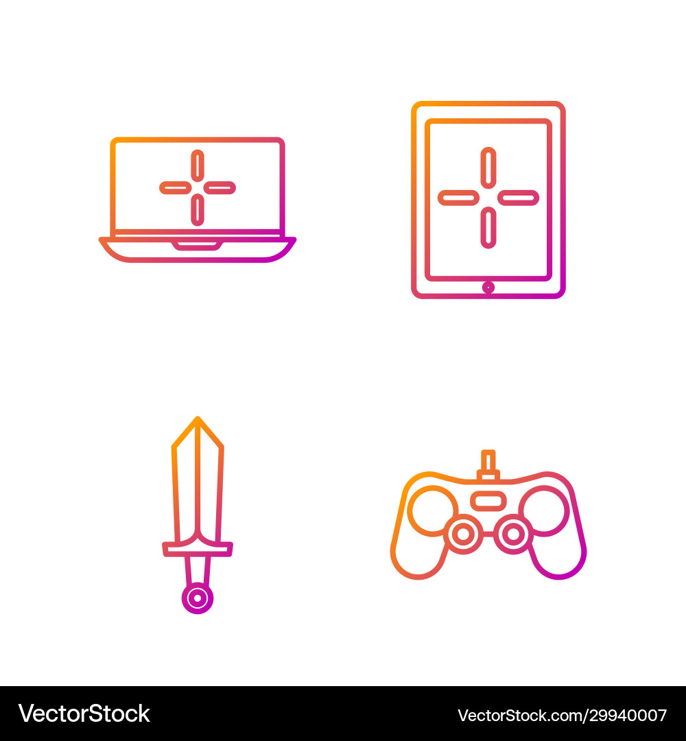 Set line gamepad sword for game laptop Set line gamepad sword for game laptop vector image