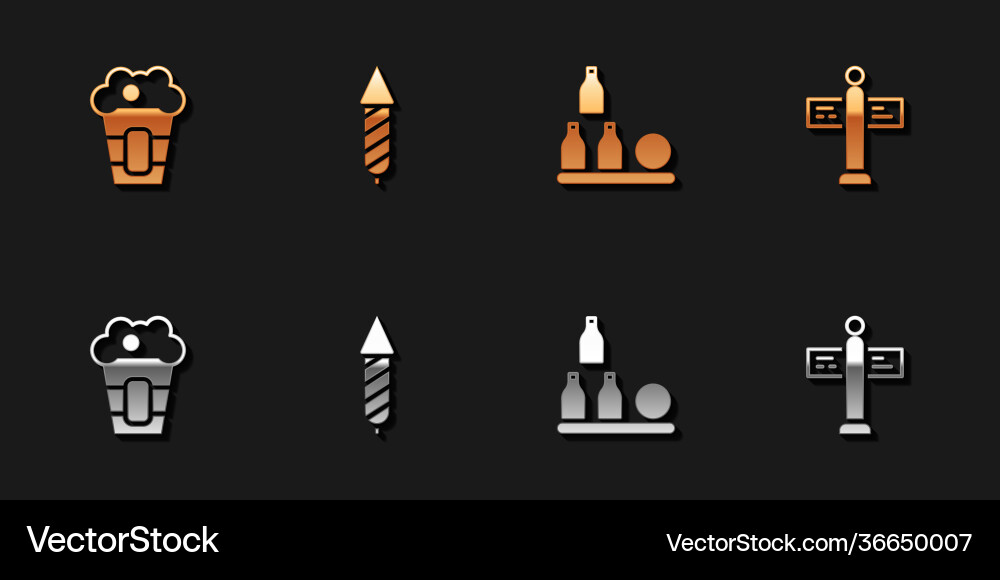 Set popcorn in box firework rocket bottles ball Vector Image