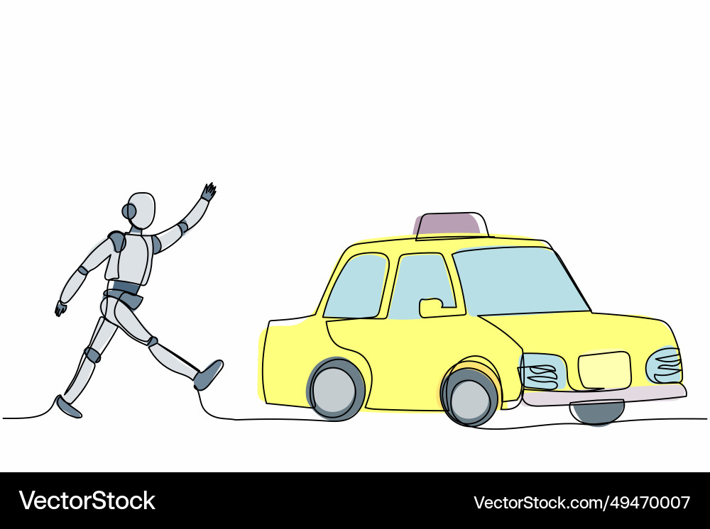 Single continuous line drawing robot run chasing Single continuous line drawing robot run chasing vector image