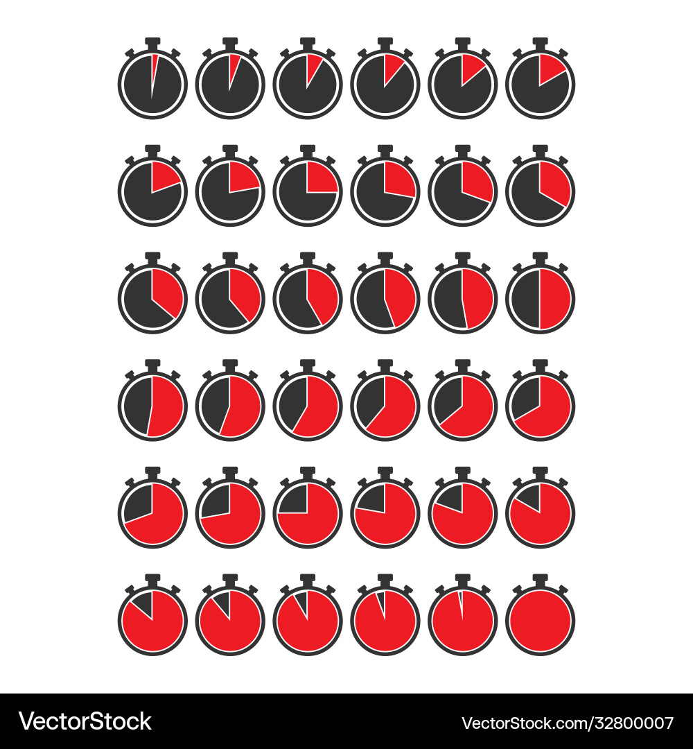 Stopwatch with time counting set icons Vector Image