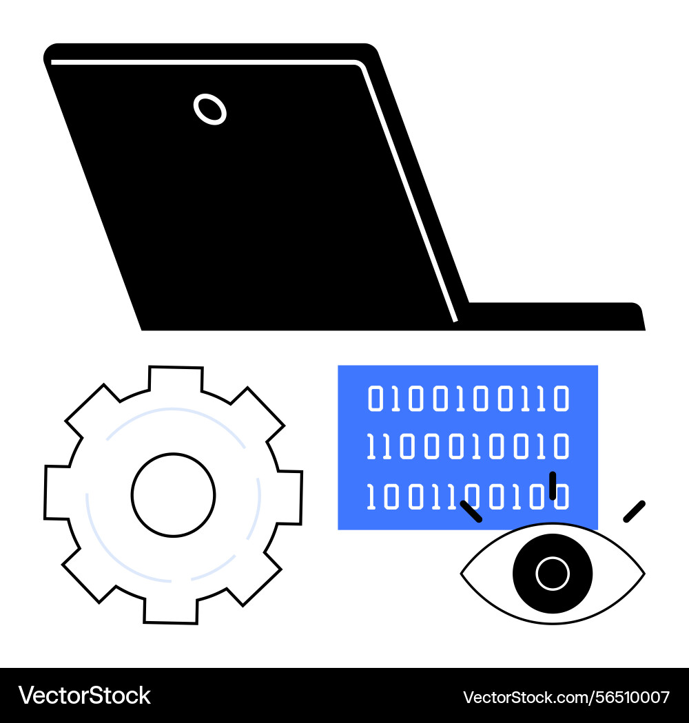 Technology concept with laptop binary code gear vector image
