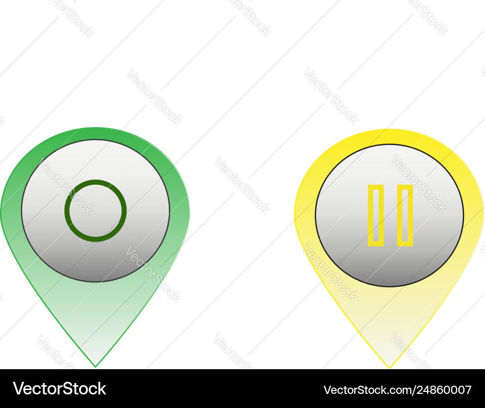 Two push buttons with sign on off and pause Two push buttons with sign on off and pause Vector Image