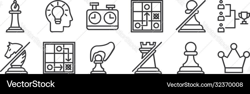12 set linear chess game icons thin outline Vector Image