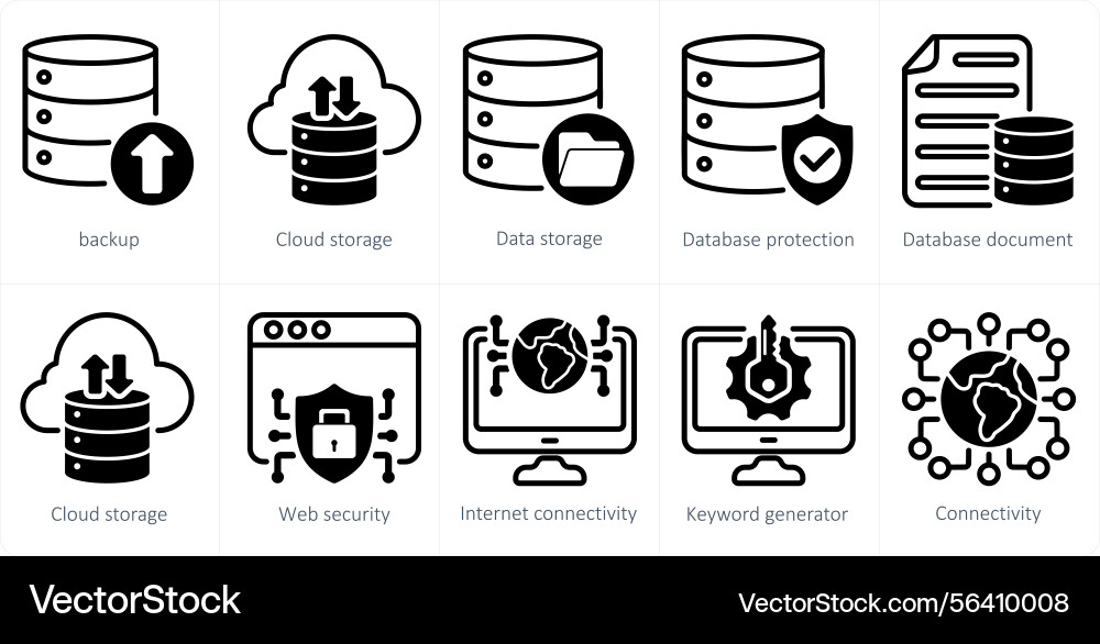 A set of 5 seo icons as backup storage data vector image