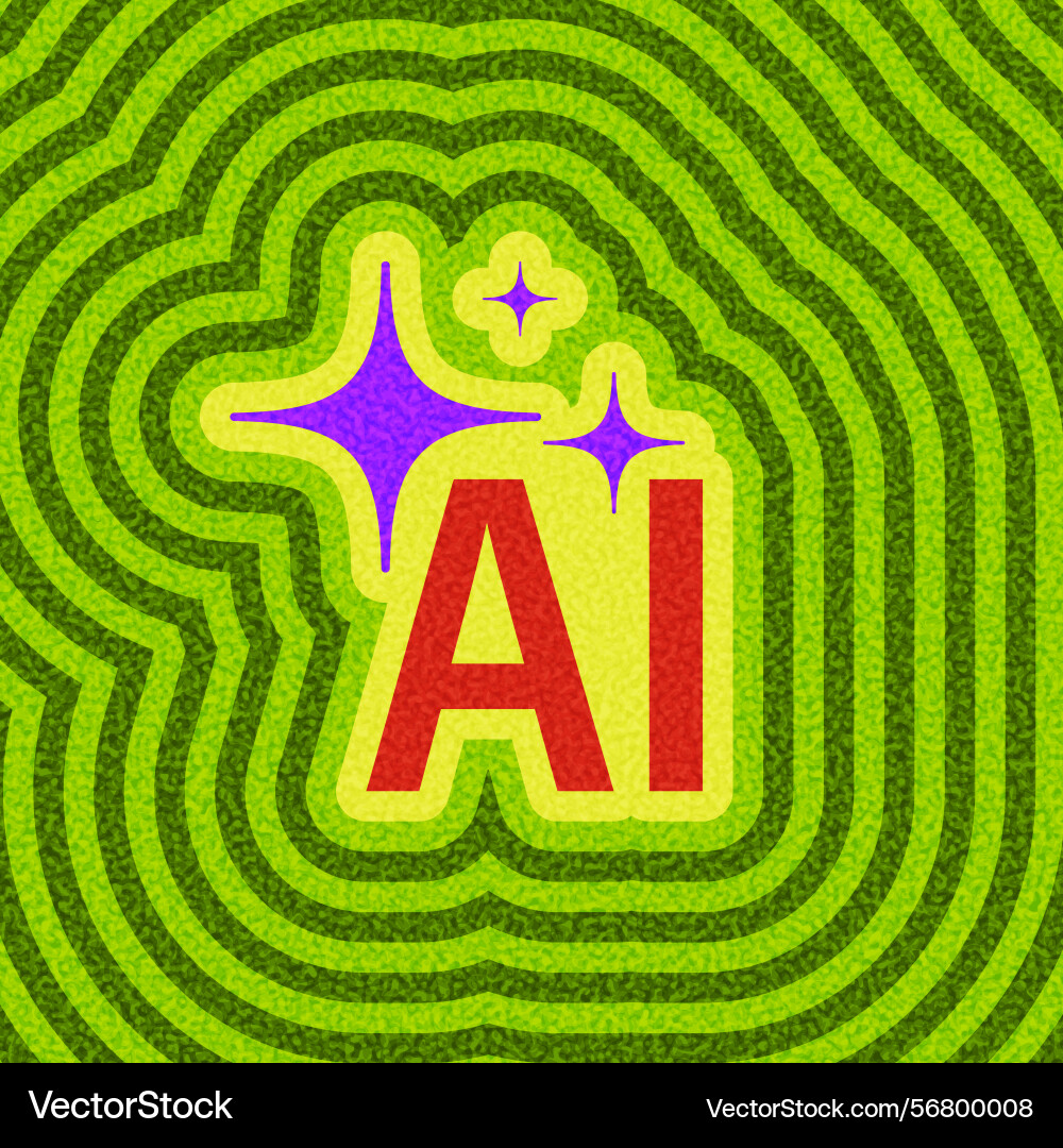 Ai text with sparkles on green retro background Vector Image