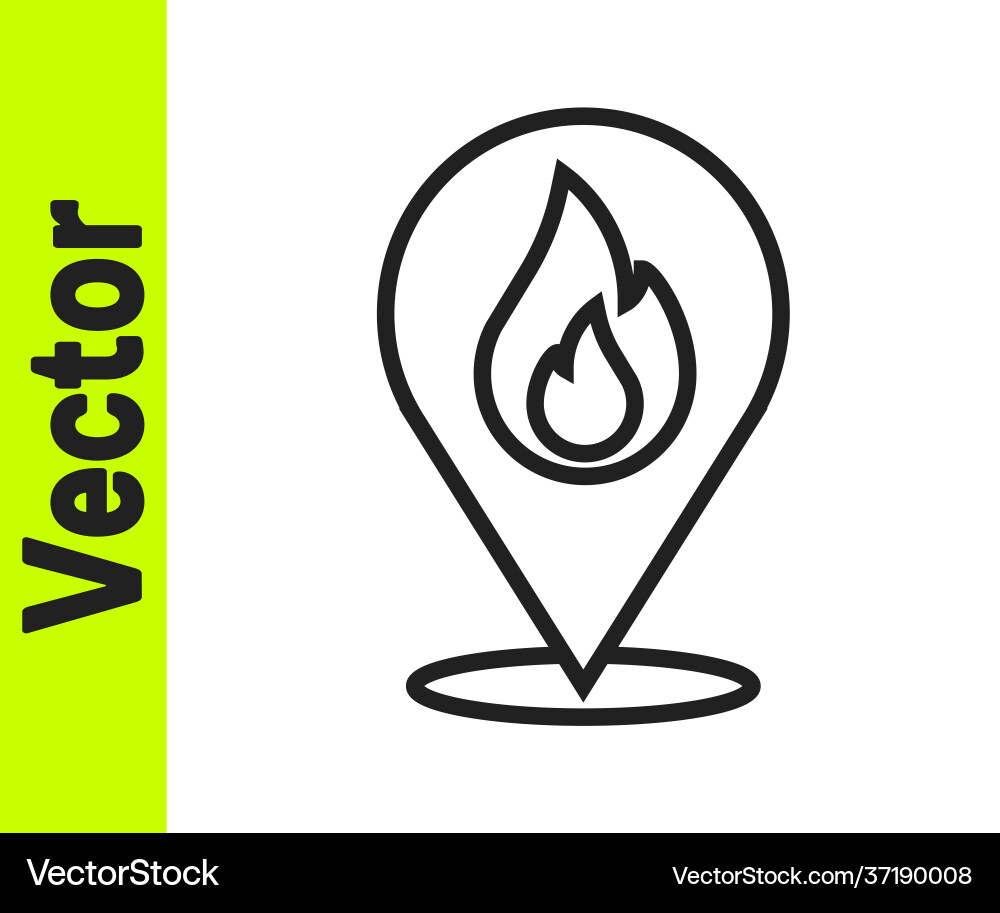 Black line map pointer with fire flame icon Vector Image