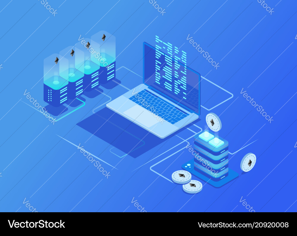 Crypto currency mining farm server data center Crypto currency mining farm server data center vector image
