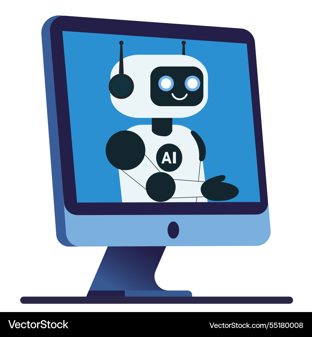 Cute robot extending its hand from the monitor Cute robot extending its hand from the monitor vector image