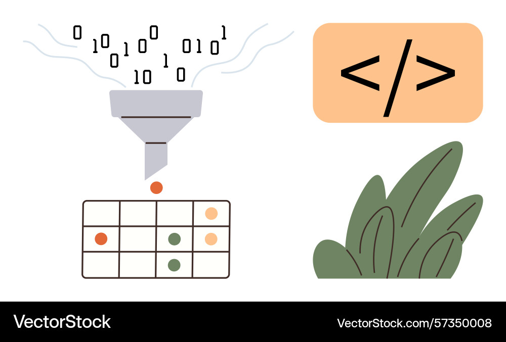 Data processing funnel and code representation Data processing funnel and code representation vector image