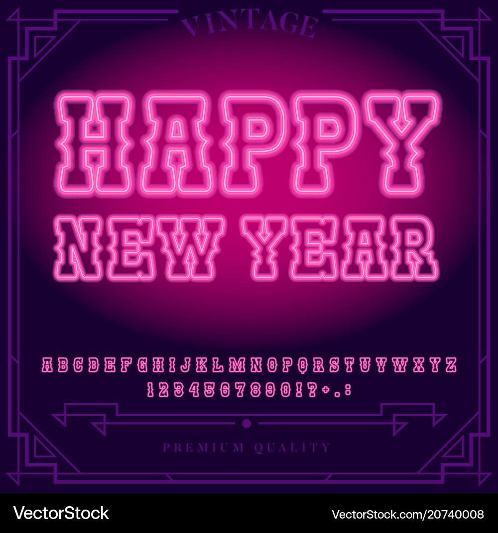 Happy new year holiday bright neon alphabet Happy new year holiday bright neon alphabet vector image