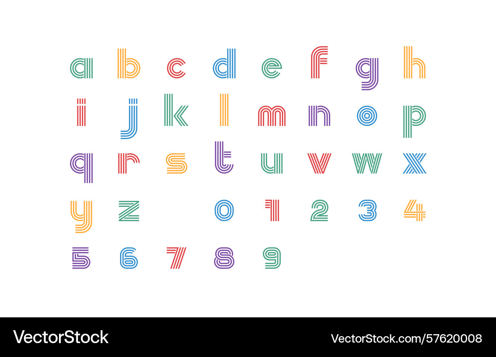 Lowercase retro line font with soft multicolor Lowercase retro line font with soft multicolor vector image