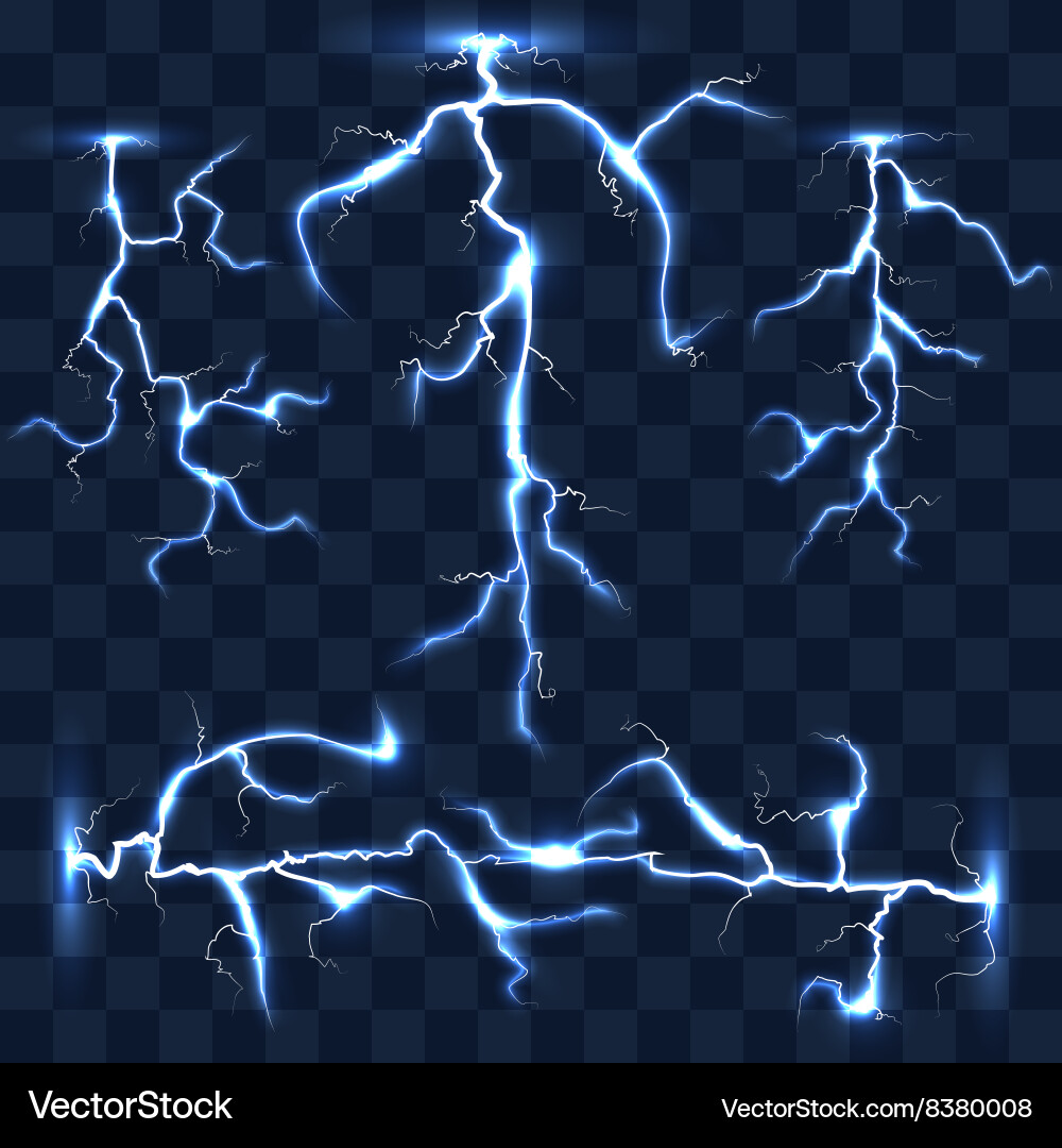 Realistic Lightning Set on Checkered Background vector image