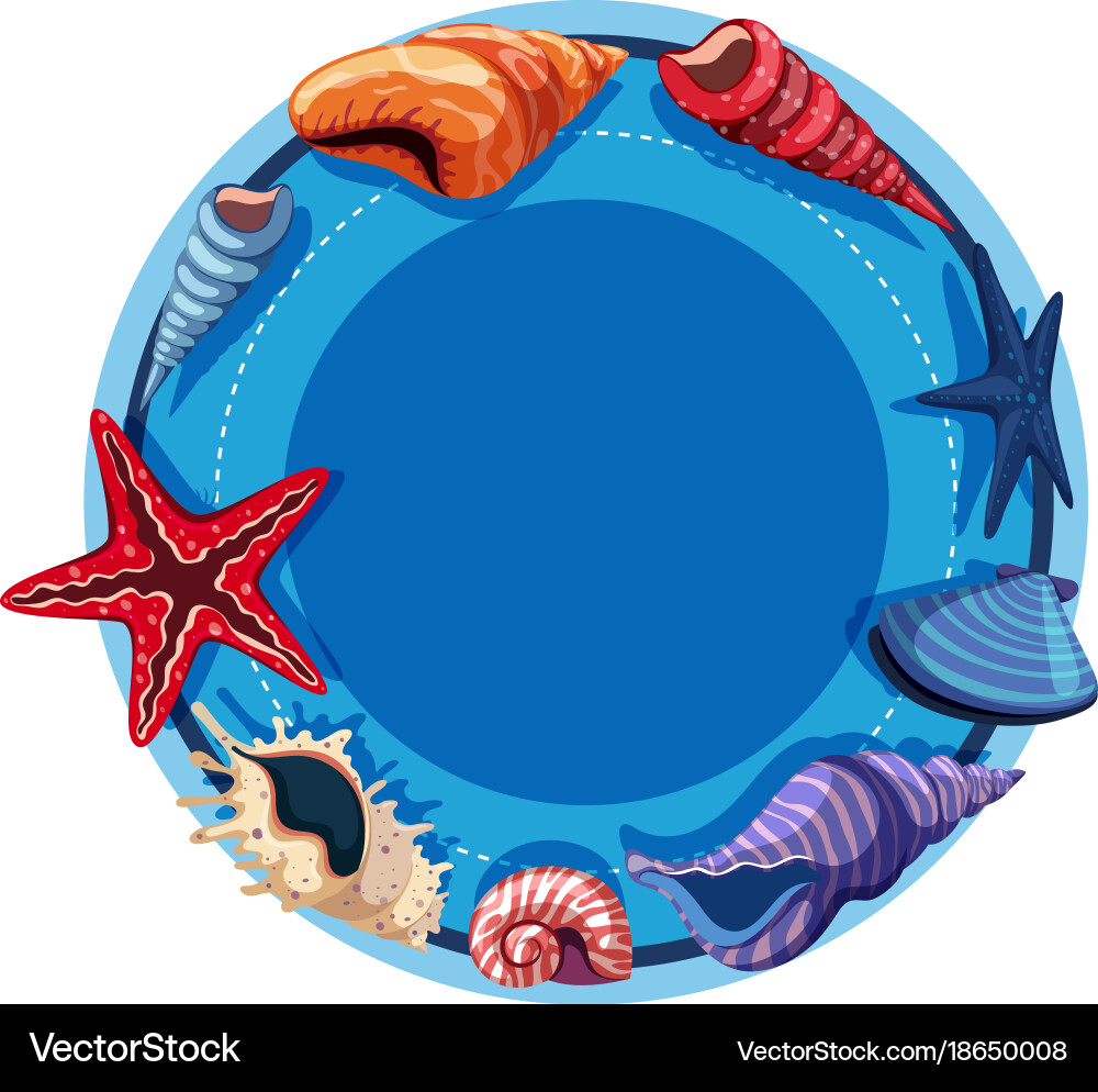 Round border template with starfish and shells vector image