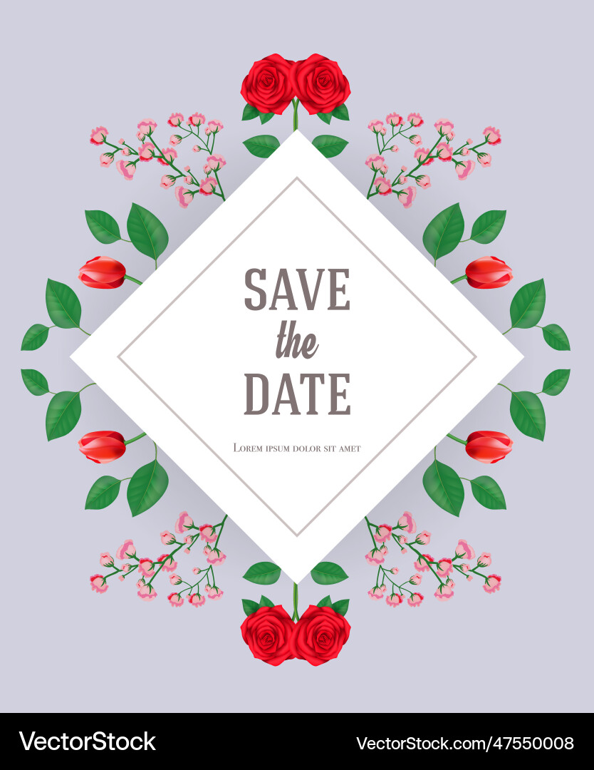 Save the date card design template with flowers Vector Image