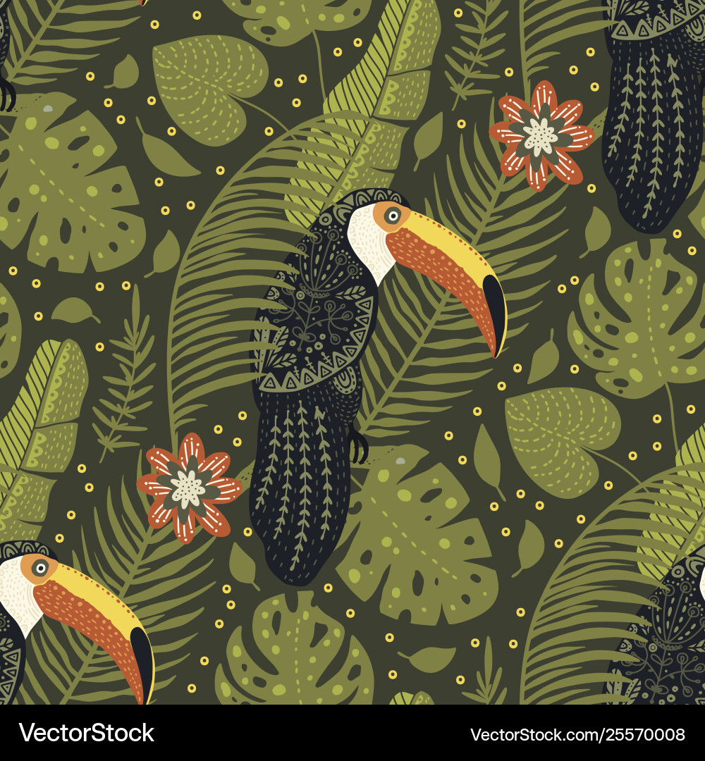Seamless pattern with toucan Vector Image
