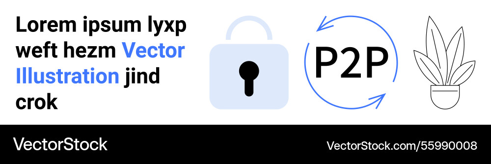 Secure peer-to-peer data sharing with lock symbol Secure peer-to-peer data sharing with lock symbol vector image