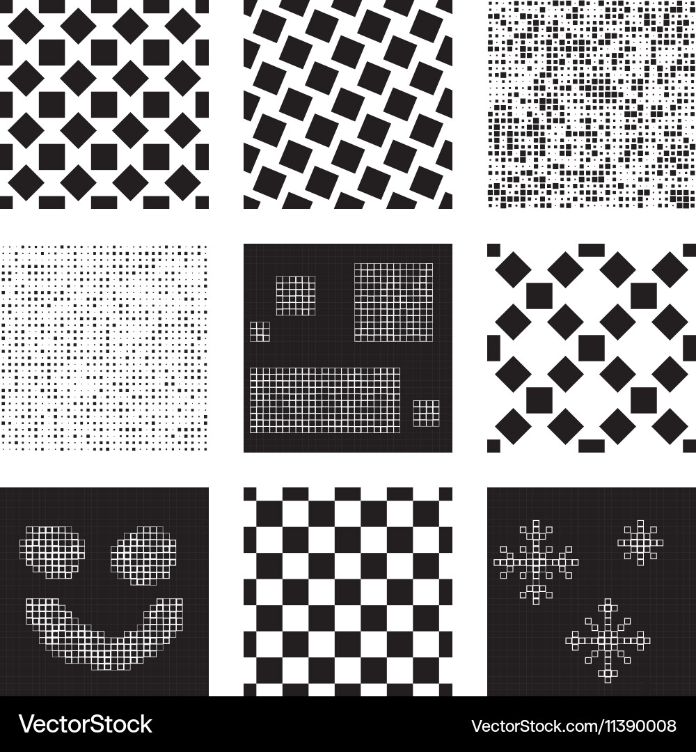 Set of abstract seamless patterns with squares Vector Image
