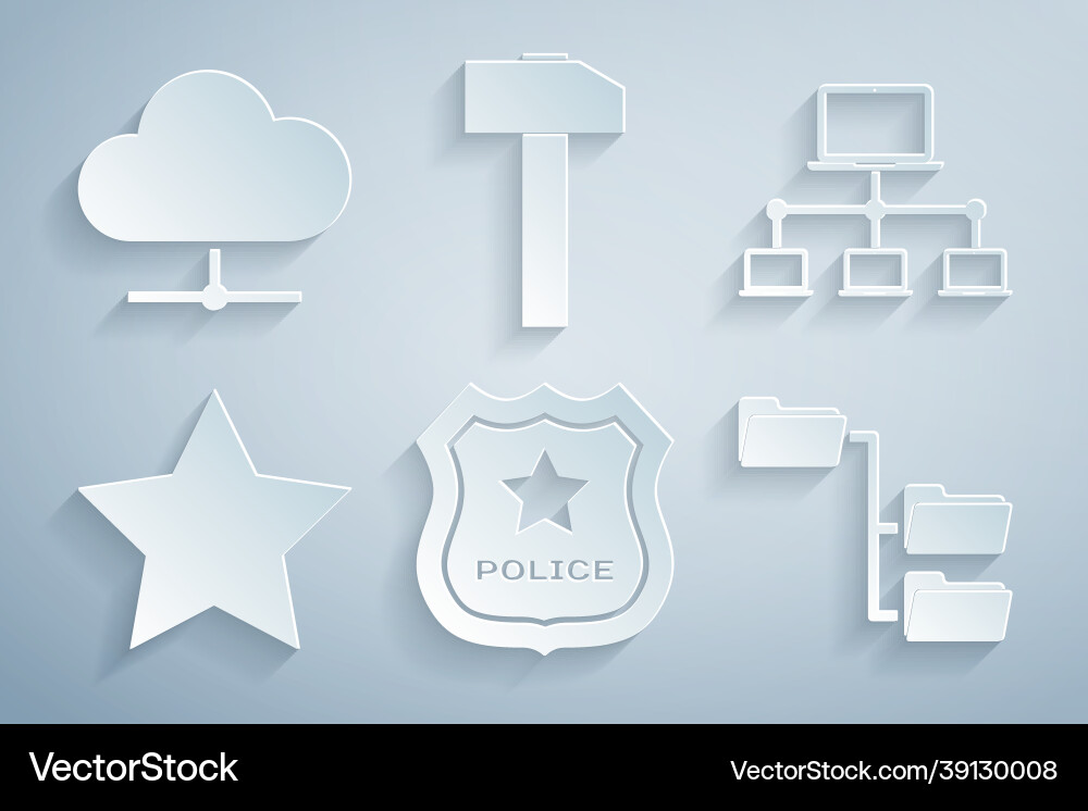 Set police badge computer network star folder Set police badge computer network star folder vector image