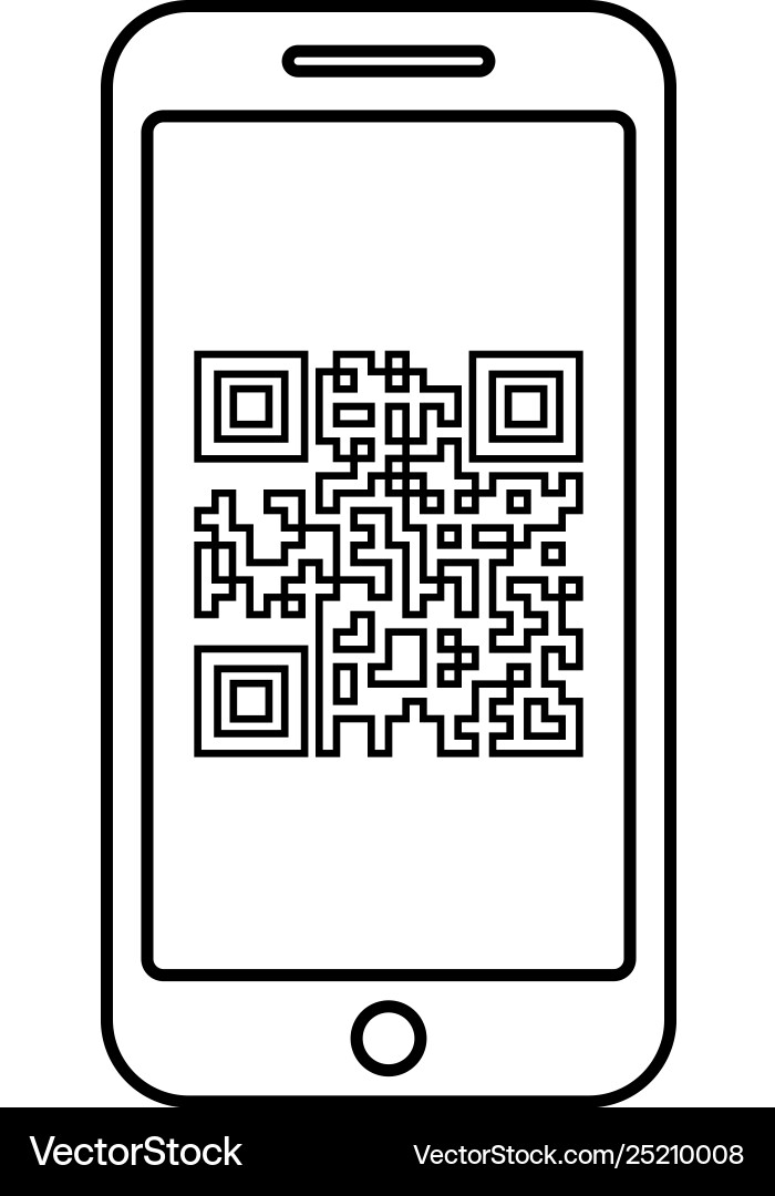 Smartphone with qr code on screen icon outline Vector Image