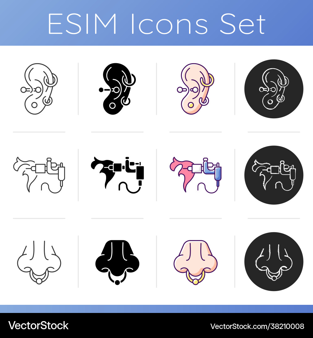 Tattoo and piercing icons set Royalty Free Vector Image