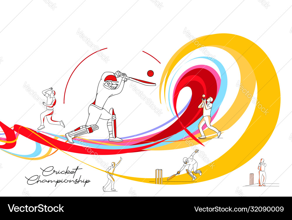 Abstract colorful pattern with batsman and bowler vector image