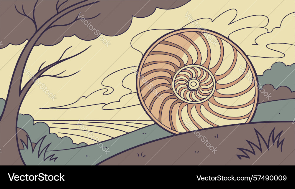 Abstract nautilus shell in swirling pattern flat vector image
