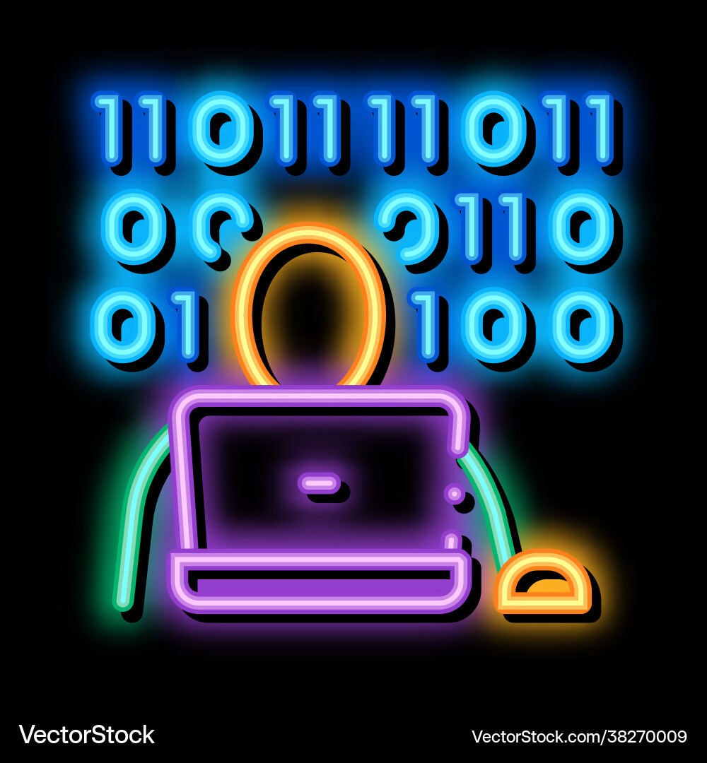 Binary code neon glow icon vector image
