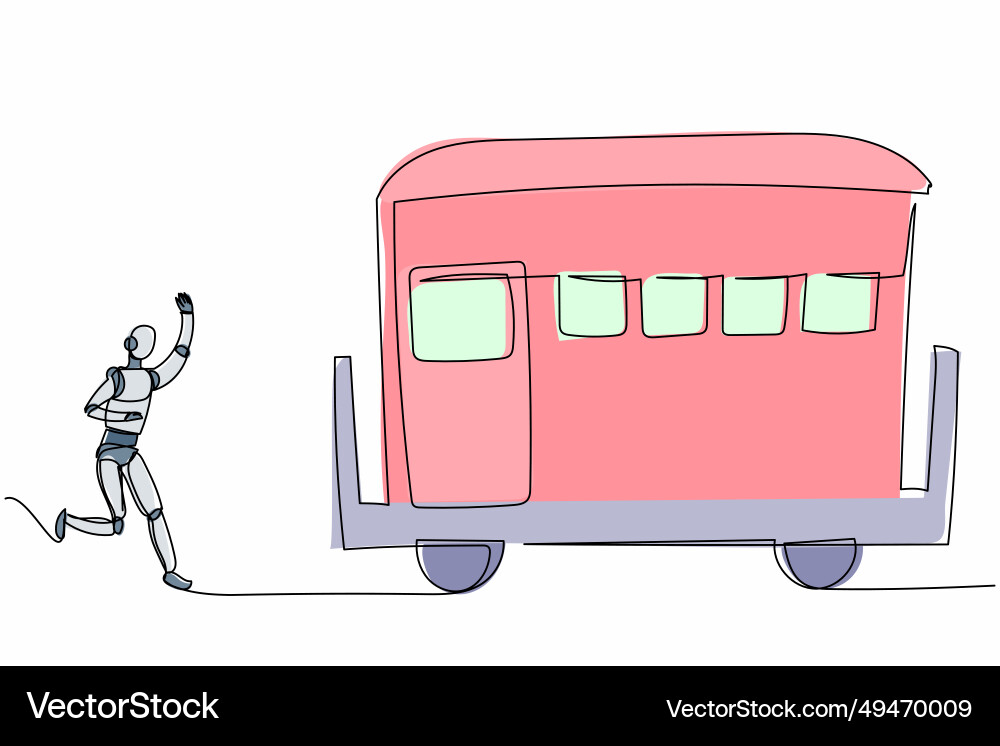Continuous one line drawing robot run chasing Continuous one line drawing robot run chasing Vector Image