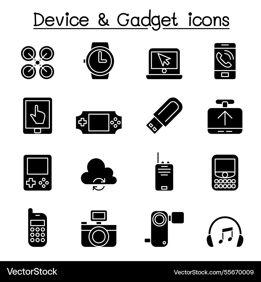 Device and gadget icon set in glyph style Device and gadget icon set in glyph style vector image