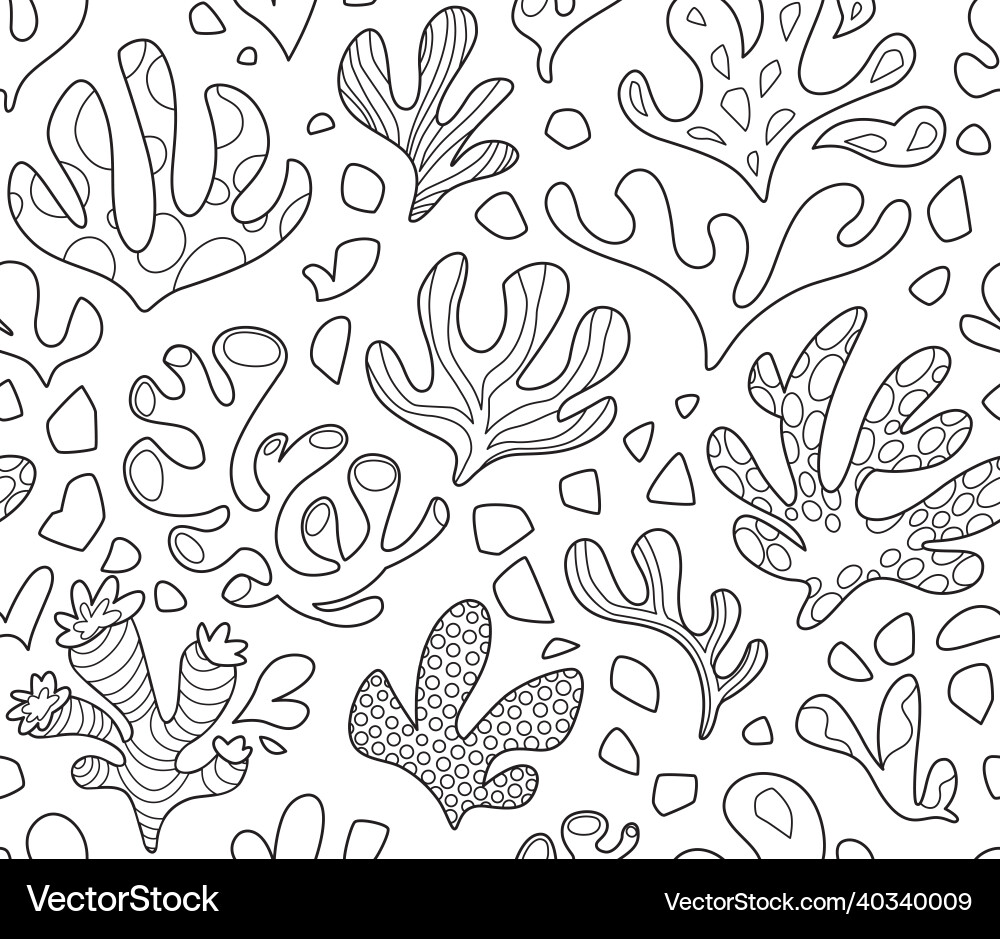 Doodle corals seamless pattern black and white Vector Image