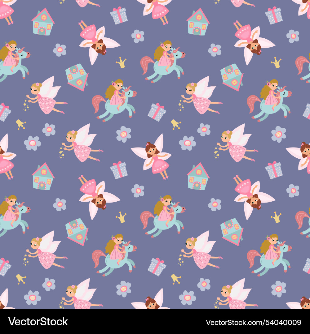 Magical seamless pattern with fairies unicorn Magical seamless pattern with fairies unicorn vector image
