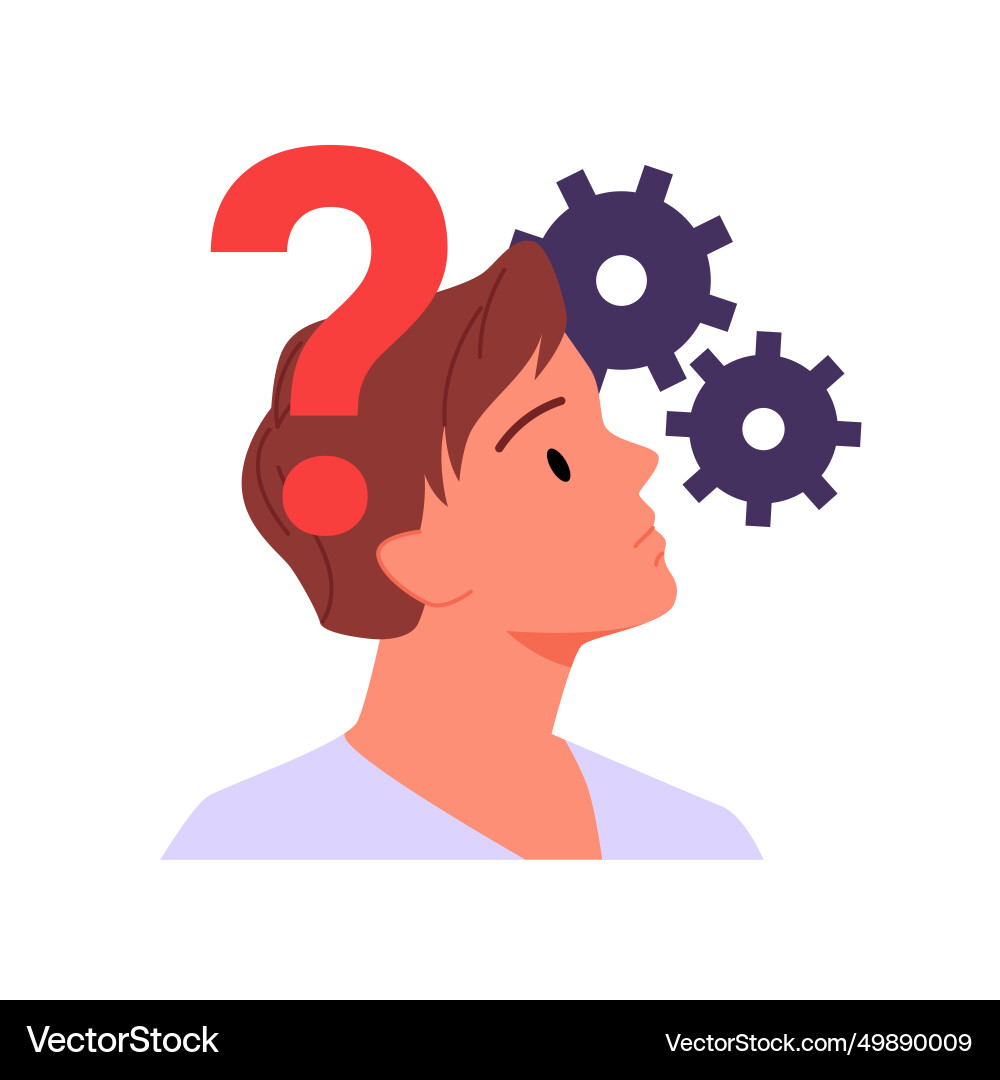 Man with question mark and gears above head vector image