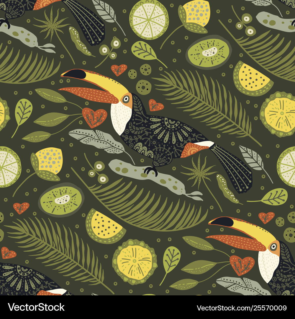 Seamless pattern with toucan vector image
