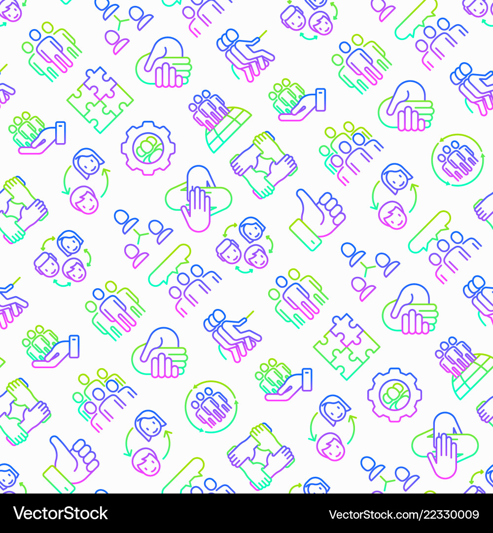 Teamwork seamless pattern with thin line icons vector image