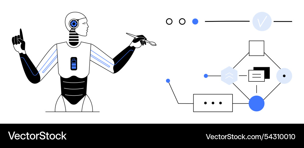 Artificial intelligence robot analyzing data flow Artificial intelligence robot analyzing data flow vector image