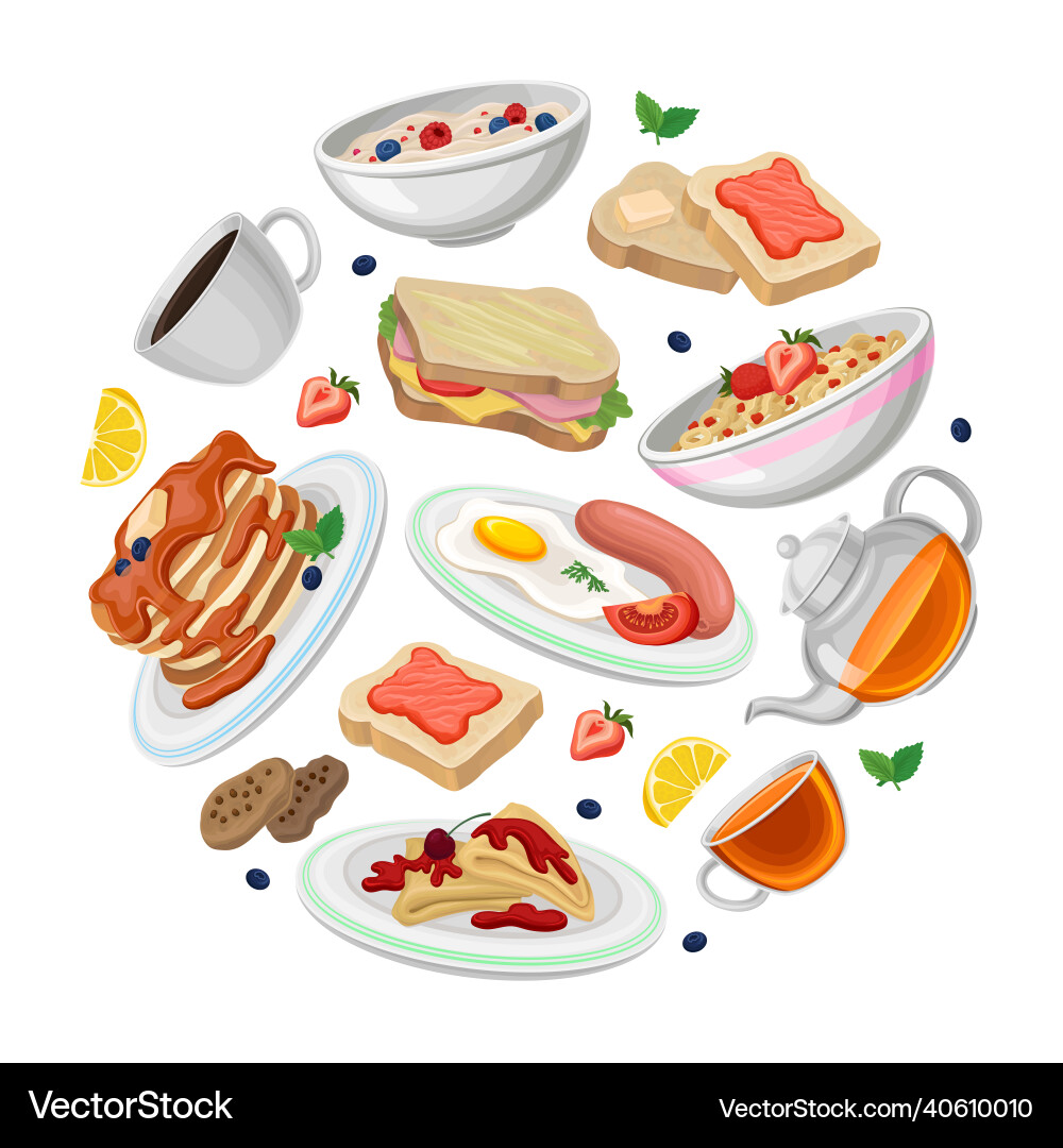 Breakfast food in circular shape menu design Vector Image