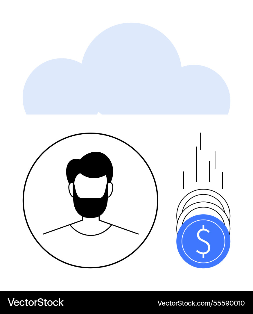 Cloud storage user icon with falling coins Cloud storage user icon with falling coins Vector Image