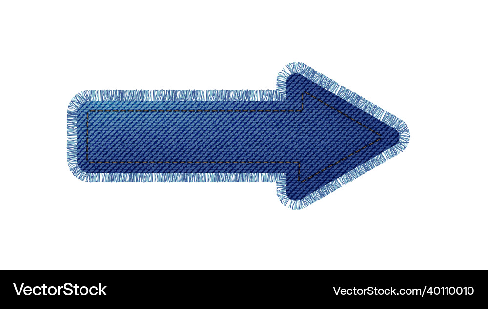 Denim patch in the shape of an arrow with fringe Vector Image