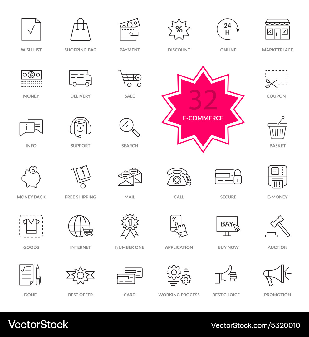 E-Commerce Shopping Icons - Thin Line Style Vektorbild
