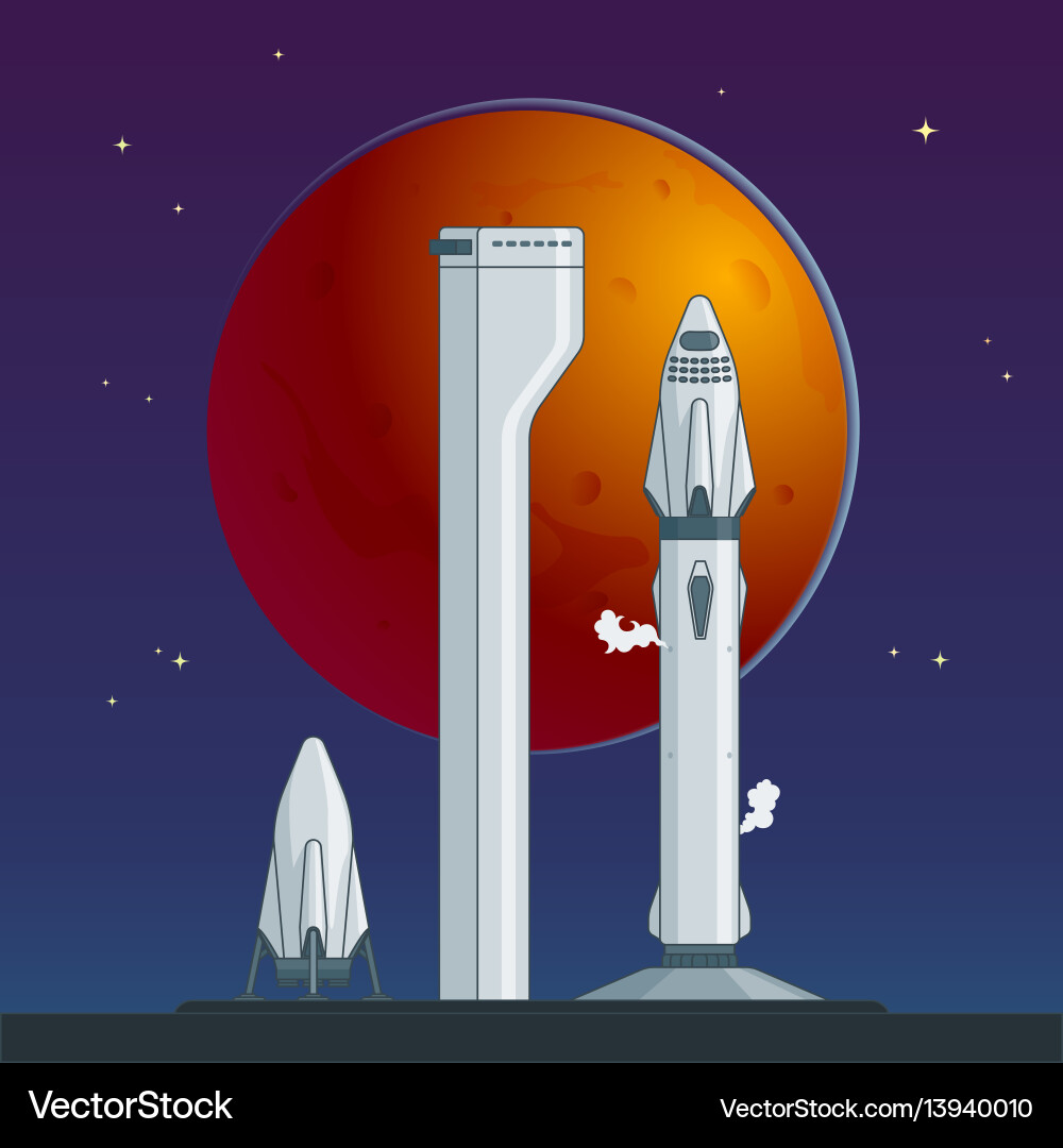 Flat rocket and spaceship concept vector image