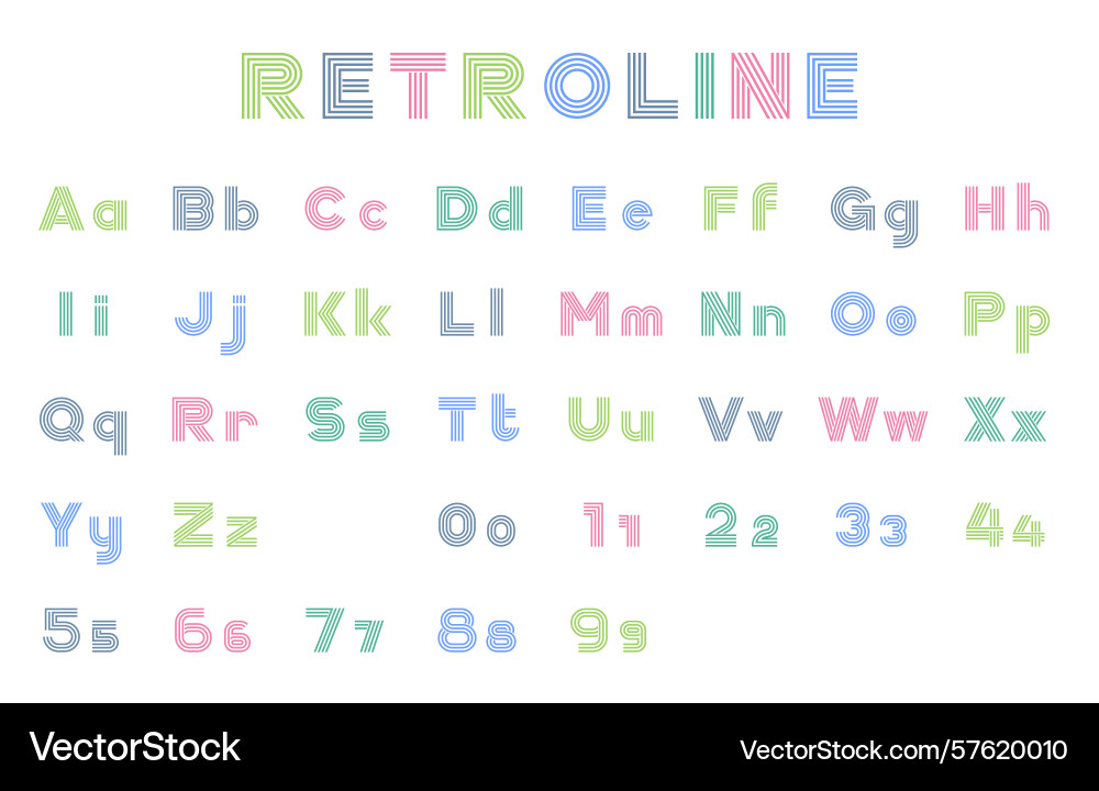 Full retro line font set with uppercase lowercase Full retro line font set with uppercase lowercase vector image