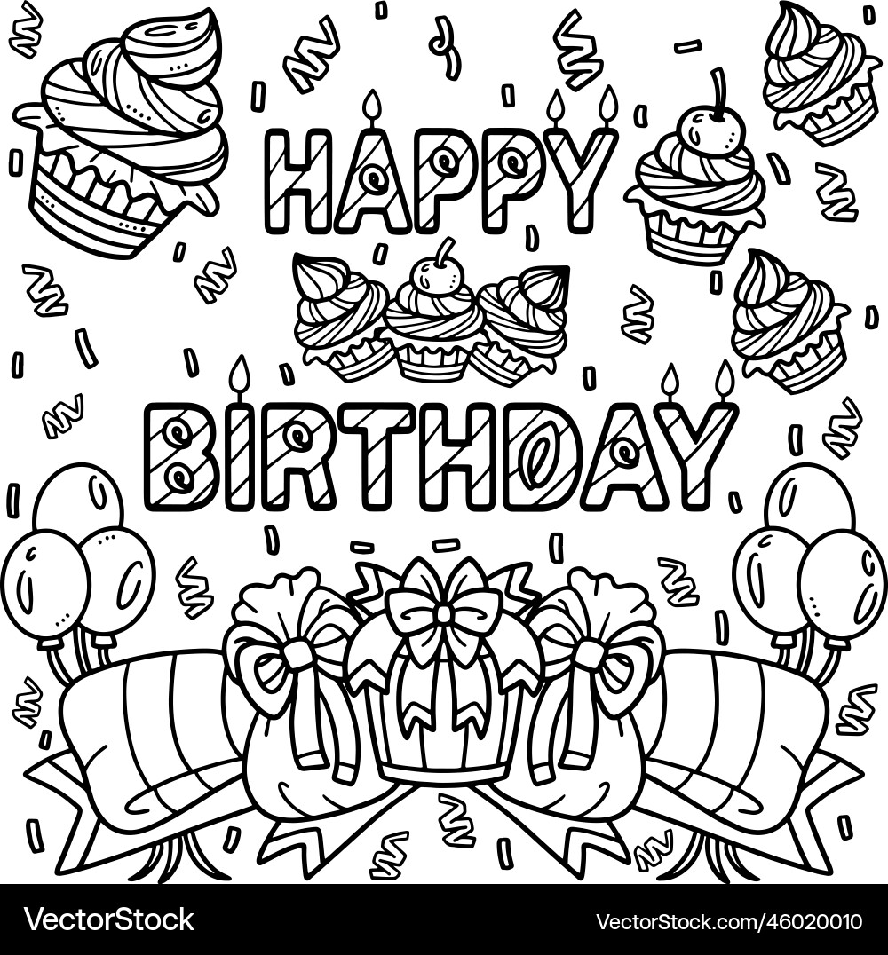 Happy birthday coloring page for kids Royalty Free Vector