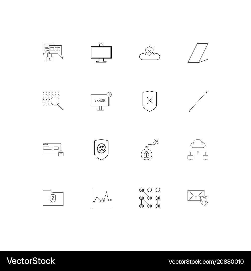 Internet security linear thin icons set outlined vector image