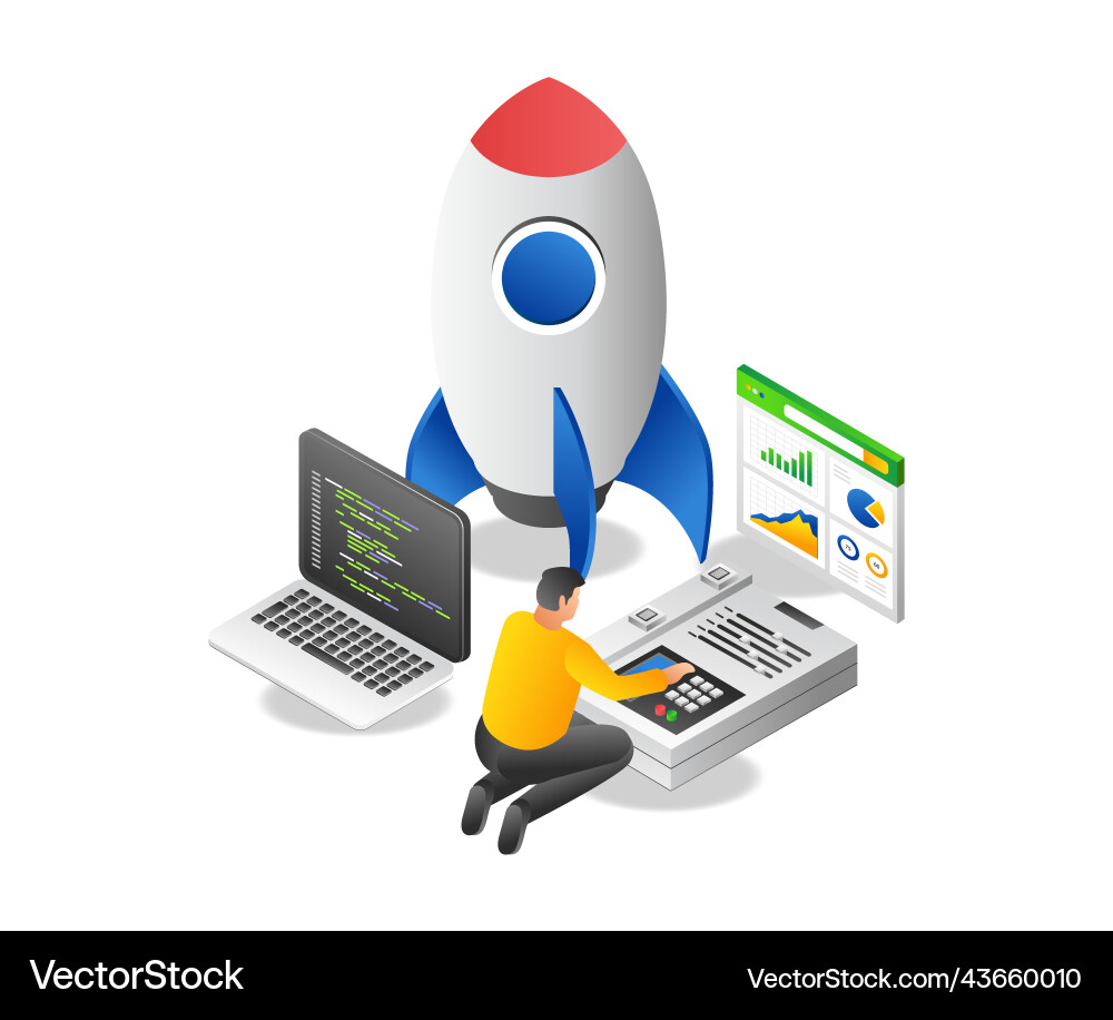 Man controlling rocket flight Man controlling rocket flight Vector Image