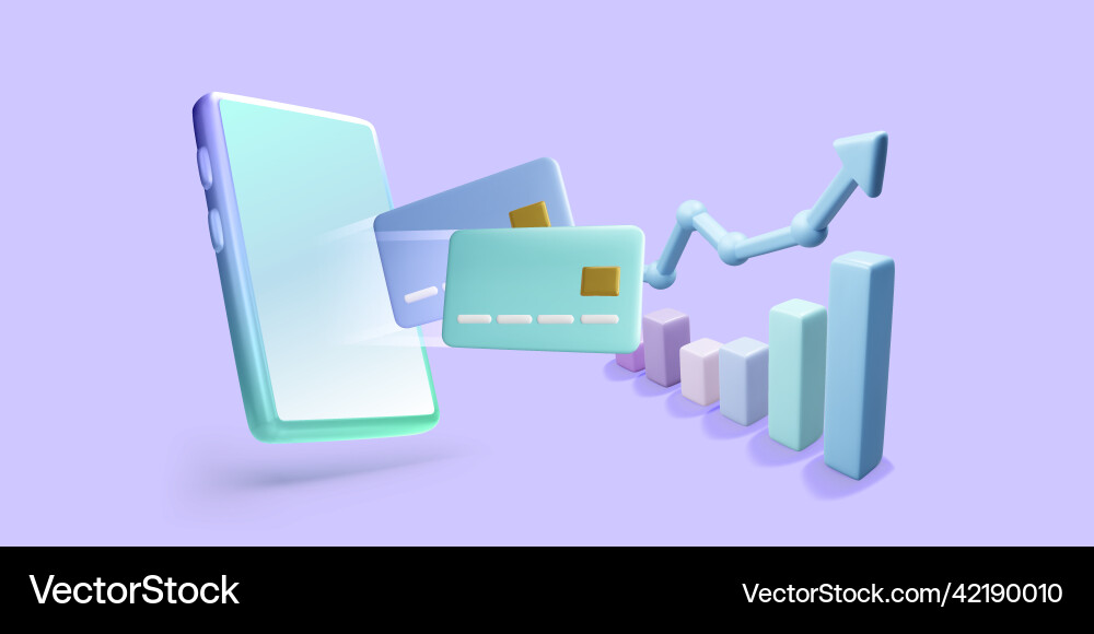 Manage money use mobile phone or application 3d Manage money use mobile phone or application 3d vector image