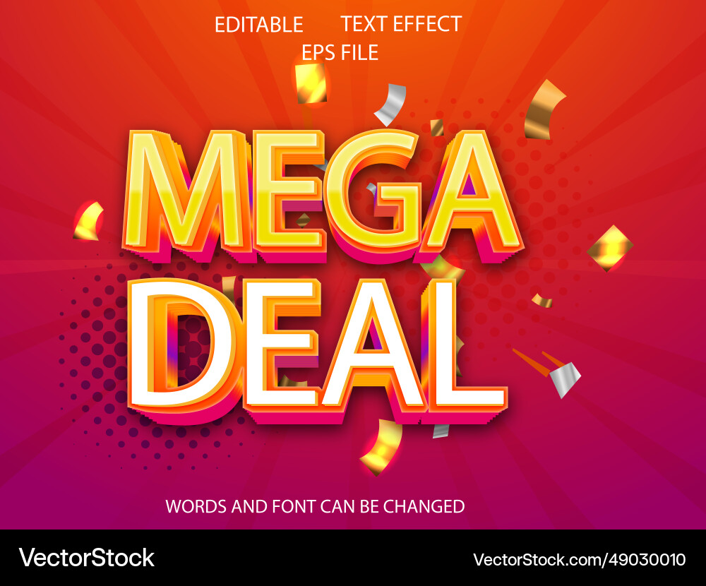 Mega deal text effect font editable typography 3d vector image