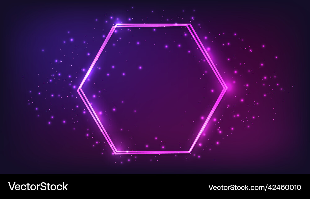 Neon double hexagon frame with shining effects Vector Image