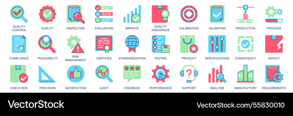 Quality control icon set in flat color icons web Vector Image