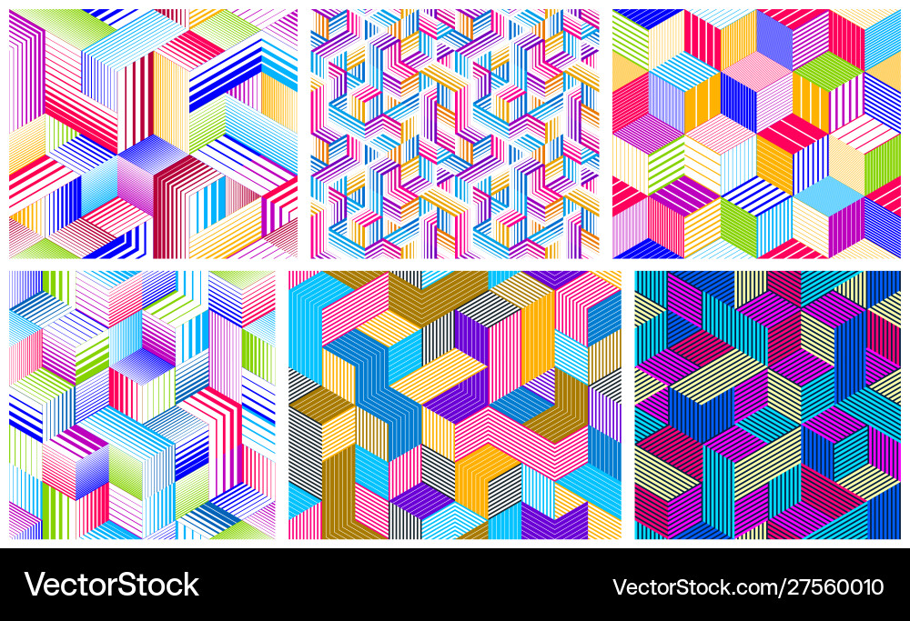 Seamless isometric lines geometric patterns set Vector Image