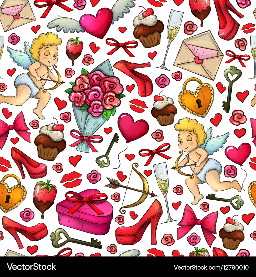 Seamless pattern of sketch valentines day icons Vector Image